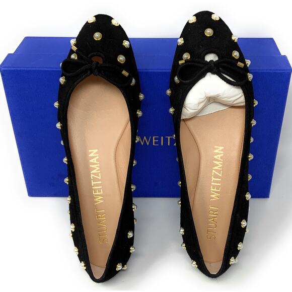 Stuart Weitzman Shoes - Stuart Weitzman Shoes Gabby Pearly Suede Bow Flats in Black Size 7 $450 NIB